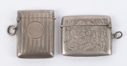 Two antique English sterling silver vestas, both manufactured in Birmingham, early 20th century, ​the larger 5cm high, 6cm wide, 65 grams total