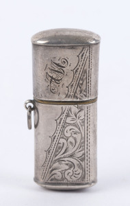 An antique sterling silver cased pocket cigarette lighter, circa 1900, stamped "STERLING SILVER CASE", 5.3cm high