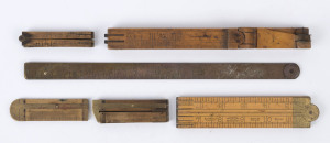 Six assorted antique rulers including folding examples and shoe sizer, 19th and early 20th century,
