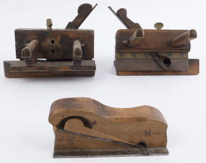 Three assorted antique wood planes, 19th century, the largest 24cm wide