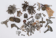Collection of assorted antique and vintage locks, keys and clock keys, 19th and 20th century, (qty).