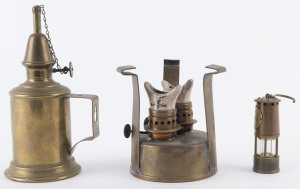 Three assorted antique and vintage brass lamps, 19th and 20th century, ​the largest 18cm high