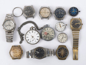 Assorted wristwatches, pocket watches and watch movements, 19th century 20th century, (13 items), ​as is condition.