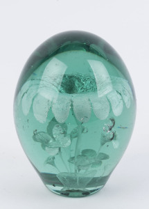 A large antique English glass dump doorstop with silver floral inclusions, 19th century, 14cm high