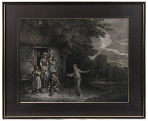 A pair of antique hand-coloured engravings of rural family scenes, 19th century, both attractively framed and mounted, ​63 x 74cm overall