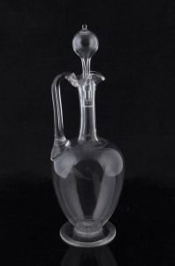 An antique English glass claret jug with stopper, circa 1860, 32cm high