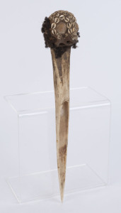 A cassowary bone dagger with shell clay and hair decoration, Yuat River, Papua New Guinea, early to mid 20th century, ​34cm long