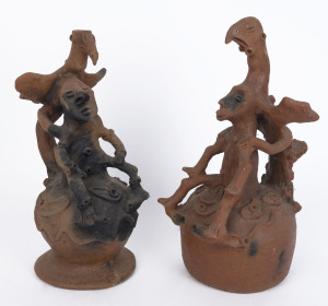 Two figural ridge tile finials, fired clay, Aibom village, Chambri Lake, Middle Serpik River, Papua New Guinea, mid 20th century, ​the larger 44cm high