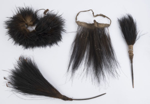 Headdress and body ornaments, cassowary feather and fibre, Torres Strait and south coast of Papua New Guinea, early to mid 20th century, ​(4 items)