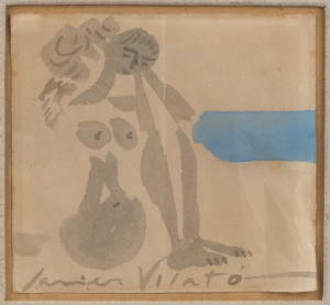 JAVIER VILATO RUIZ (1921-2000), Untitled (Nude by the sea), watercolour, c.1960s, signed "Javier Vilato" at base, 16.5 x 17.5cm. Vilato Ruiz was a nephew of Picasso.