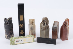 Seven assorted Chinese carved stone seals, 19th/20th century, the largest 7cm high