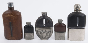 Five assorted vintage and antique hip flasks, 19th and 20th century, ​the largest 18cm high