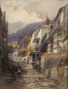 EUROPEAN SCHOOL, (Mountain Village), watercolour, 19th Century, signed (indistinctly) lower right, 37 x 27cm.