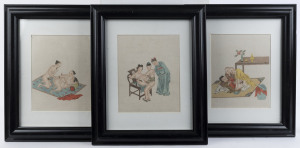 Set of three antique Chinese erotic watercolours, 19th century, 24 x 19cm each