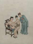 Set of three antique Chinese erotic watercolours, 19th century, ​24 x 19cm each - 2