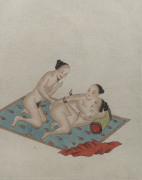 Set of three antique Chinese erotic watercolours, 19th century, ​24 x 19cm each - 3