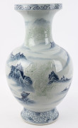 A Chinese blue and white porcelain mantel vase with embossed celadon dragons in mountain landscape, 20th century, square seal mark to base, ​53cm high - 4