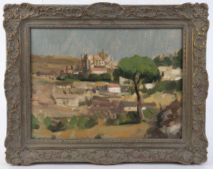 EUROPEAN SCHOOL, (Landscape), oil on board, dated '55 and signed (indistinctly) lower left,