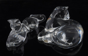 Two BACCARAT French crystal cat ornaments, acid etched factory marks to bases, the larger 13cm high