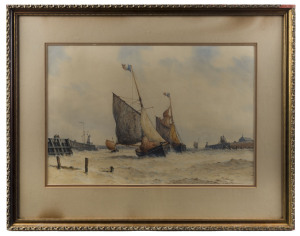 FREDERICK JAMES ALDRIDGE (1850 - 1933), Squally weather, Shoreham Harbour, watercolour, circa 1910, signed lower right,