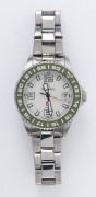 SWISS MILITARY "Hanowa" wristwatch, stainless steel case and bracelet with green bezel, in original box, 4cm wide - 2