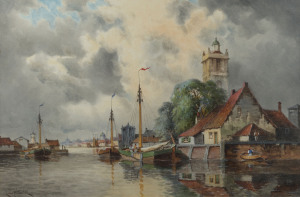LOUIS VAN STAATEN (1836 - 1909), (Dutch river scene), watercolour, circa 1890, signed lower left,