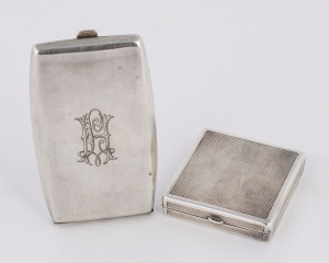 A Continental silver cigarette case stamped 800, together with an English sterling silver compact, London, circa 1928, (2 items), the larger 9cm wide