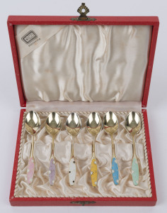 A boxed set of six Danish silver and enamel teaspoons, mid 20th century, stamped "FRIGAST, STERLING, DENMARK", ​