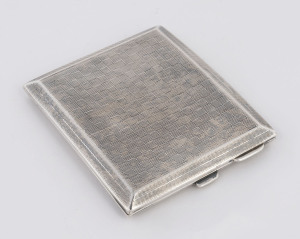 An English sterling silver cigarette case with engraved basket weave design, Chester, circa 1922, ​10cm wide, 134 grams