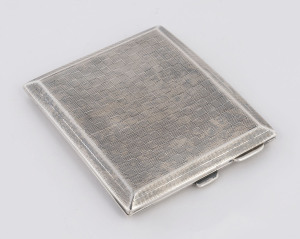 An English sterling silver cigarette case with engraved basket weave design, Chester, circa 1922, 10cm wide, 134 grams