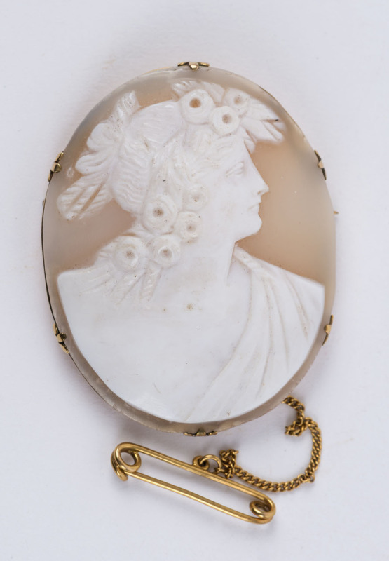 An antique cameo brooch in 9ct gold mount, 19th century, ​4.5cm high