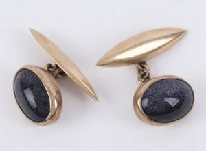 A pair of vintage cufflinks, 14ct gold and greenstone, early to mid 20th century