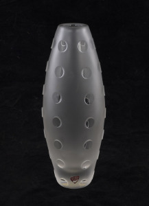 ORREFORS frosted Swedish art glass vase with polka dot pattern, engraved "Orrefors", 22cm high