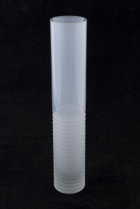 A cylindrical white art glass vase, most likely Scandinavian. 35m high