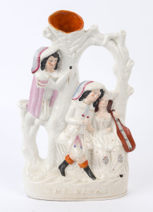 "THE RIVAL" antique Staffordshire pottery figural vase, 19th century, 36cm high