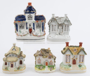 Five assorted Staffordshire pottery cottage ornaments, 19th century, the largest 16.5cm high