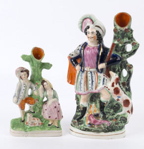 Two Staffordshire porcelain figural vases, 19th century, 35cm and 25.5cm high