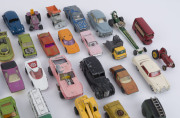 DIE CAST CARS: large quantity of mostly cars with TEKNO (Denmark) Volvo PV544-822, CORGI Mercedes-Benz 220 SE Coupe, DINKY Telephone Service Van model #261, other by MATCBOX/LESNEY, TONKA, MATTEL, etc; also few trucks & tanks and a few parts; mixed condit - 3