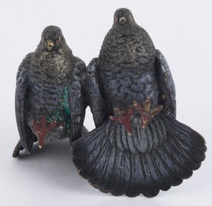 An Austrian cold painted bronze statuette of a pair of partridges, early 20th century, height 3.5cm, width 8cm