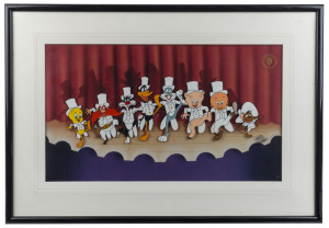Warner Bros signed animation cel "Chorus Line", 1990, signed by Friz Freleng lower right, framed & glazed, overall 53 x 77cm.