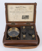 INSULATION TESTING AND FAULT LOCATING SET with Paul's pivoted moving coil galvanometer stamped "ROBT. W. PAUL", late 19th century. 13cm high, 26cm wide, 18cm deep