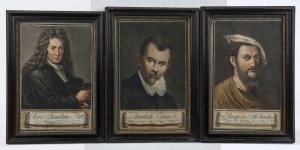 ITALIAN POST-RENAISSANCE ARTISTS: Group of three hand-coloured copper engraved portraits: Annibale Carracci, Francesco Primaticcio & Pietro Dandini, all framed and glazed individually, c1820s, Each approx. 32 x 24cm overall.