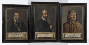 ITALIAN RENAISSANCE ARTISTS: Group of three hand-coloured copper engraved portraits: Domenico Passignano, Pietro Perugino and Federico Zuccaro, all framed and glazed individually, c1820s, Each approx. 32 x 24cm overall.