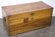 An antique blanket box trunk, camphorwood with bound edges, 19th century, 44cm high, 94cm wide, 45cm deep