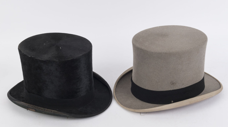 Two English antique top hats, 19th century