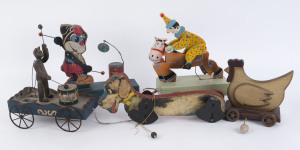 Five hand-made children's pull-along toys, 20th century, the largest 29cm high