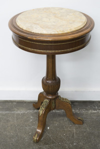 A French style wine table with marble top, 20th century, ​72cm high, 47cm diameter