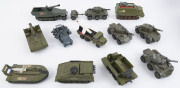 DINKY DIE CASTS - MILITARY COMBAT VEHICLES: pre-loved selection of British/American vehicles, comprising Mobile Gun, Tank Destroyer, Alvis Striker anti-tank vehicle, Berliet Gazelle rocket launcher, Bren Gun Carrier, SRN6 Military Hovercraft, Semi Track r