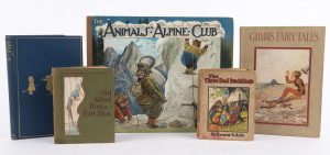 CHILDREN'S BOOKS: hardbound group with "All About Birdie-Bird Blue" by John Hargrave (1910) scarce and in good condition; "The Animals' Alpine Club" by Clifton Bingham, illustrated by G.H. Thompson (1913); also "Three Bad Ducklings" by Ernest A. Arris (19