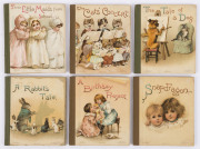 "Our Little Ones Library": collection of children's illustrated miniatures comprising "The Cats Concert", "The Tale of a Dog", "A Rabbit's Tale", "A Birthday Present", "Snapdragon" and "Three Little Maids from School", all but one with 1895-dated dedicati - 2